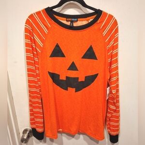 Derek Heart NWT Halloween Jack O Lantern Pumpkin Prin Raglan Sleeve Top Sz M